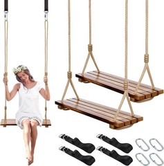 2 Pcs Wood Swing Seat Carbonized Hanging Wood Tree Swing Adjustable Anticorro…
