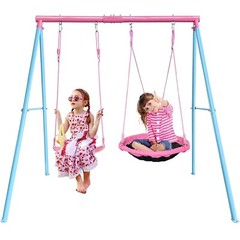 440lbs 2 Play Stations Swing Sets for Backyard, 1 Saucer Tree Swing 32 inch, …
