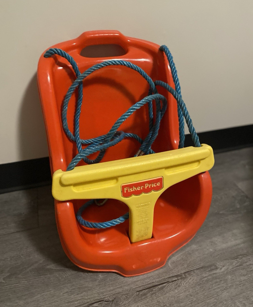 Fisher-Price Toddler Bucket Swing Seat Red w/ Yellow Safety Bar & Blue Ropes