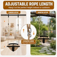 Kids Swing Seats Indoor Hand-Made Net Swing with Adjustable Rope Tree Khaki