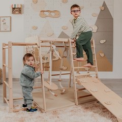 Indoor Jungle Gym 8 in 1 Montessori Climbing Set Toddler Playground Swing Slide