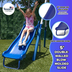 Arcadia Metal Swing Set for Kids – Trapeze, 2-Person Glider, 5Ft Slide, Anchor K