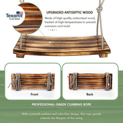 2026 Upgraded Wooden Swing Seat, 18″X 8″, Hanging Tree Swing for Adults & Kids,