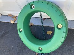 Green Plastic Tire Swing, Four Coated Steel Chains Included, 26.5in Diamater