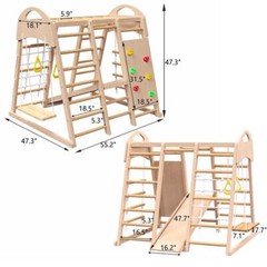 Wooden Indoor Playground 7-in-1 Jungle Gym Playset Climb Set for Kids 2-6yrs US