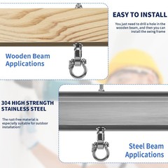 4 Heavy Duty Swing Hangers 360° Bearing Stainless Steel Swing Hooks 1000LBS