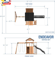 Endeavor Cedar Wood Swing Set with Wave Slide Play Deck Double Rock Wall Rope