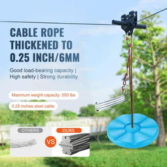 Zipline Trolley 60 Ft. Slacker Zip Line Kit with Seat, Brake and Steel Trolley f