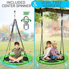 40″ Kids Hanging Tent Swing, Outdoor Saucer Swing with Hang Kit and Green