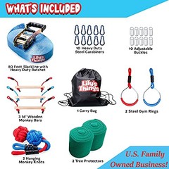 Double Ninja Slackline Obstacle Course for Kids | 80 Foot Line | 80 feet Blue