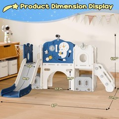 12-in-1 Toddler Slide Playset – Astronaut Theme, Basketball Hoop & Ring Toss, Ag