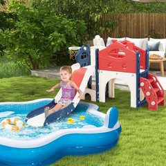 6 in 1 Toddler Slide, Kids Slide with Climber, Basketball Hoop, Tunnel