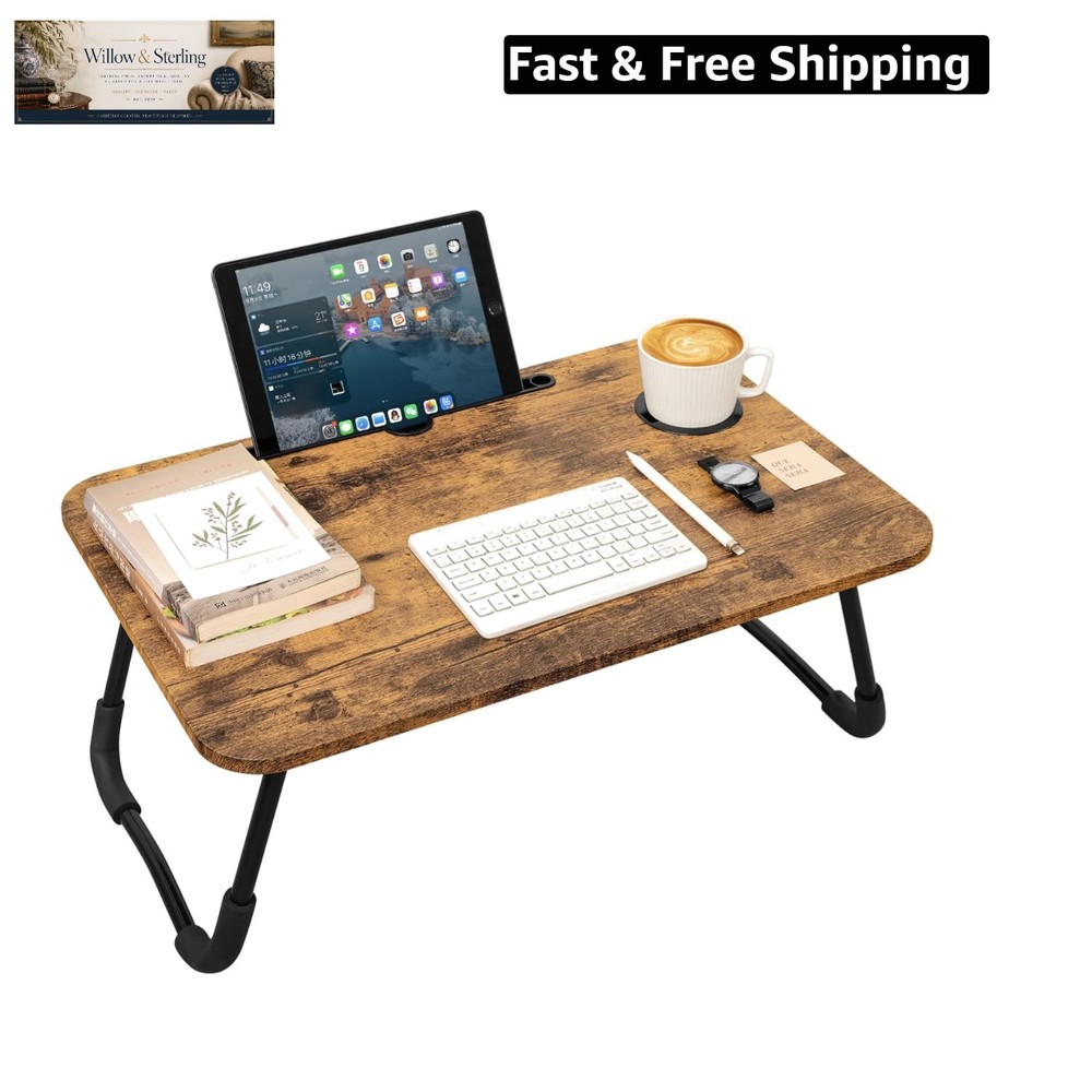Lap Desk Foldable Laptop Table Portable Bed Tray Desk with Holders for Cup an…