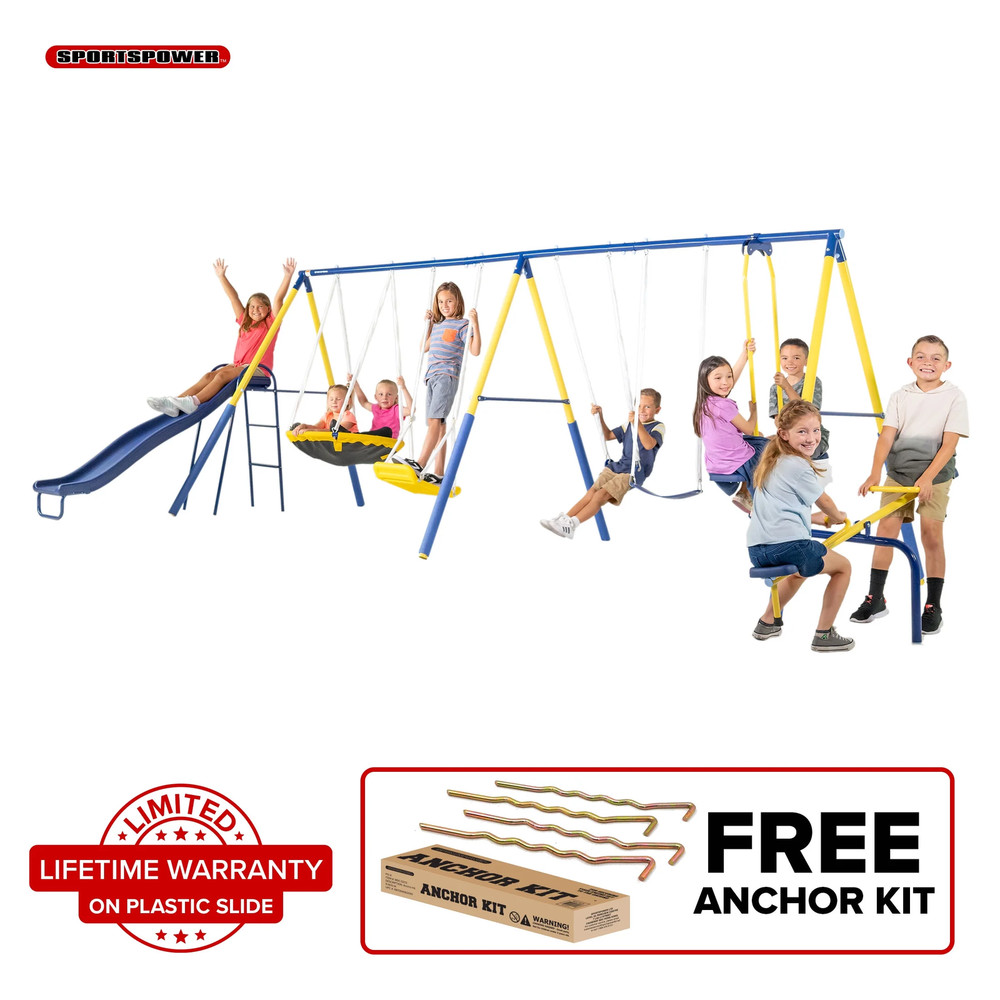 uper 10 Metal Swing Set with Saucer Swing Standing Swing Teeter-Totter Lifetime