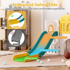 All in 1 Toddle Slide Playset Freestanding Kids Slide w/ Tunnel Basketball Hoop