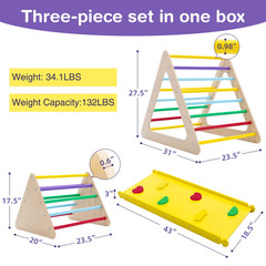 3 in 1 Triangle Climber with Ramp Wooden Toddler Climbing Triangle Toys for Slid