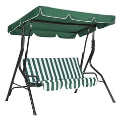 Adjustable 3-Seat Green Outdoor Swing with Canopy, Steel Frame & Thick Cushions