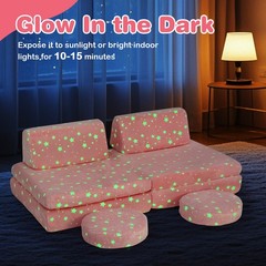 Modular Kids Play Couch Set Glow in Dark Portable Handles Pink Soft Foam Sofa