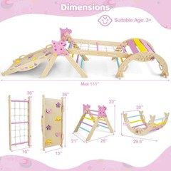 Triangle Set, Wooden Montessori Climbing Set w/Arch Ramp Climbing Rope & Ladder