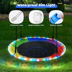 Saucer Tree Swing 700lbs 40 Inch Outdoor Kids Adults LED Lights Rainbow
