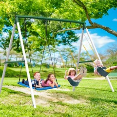 660lbs 7.3ft Heavy Duty Metal Swing Set 3 Swings Backyard Playset Kids Swing Set