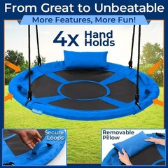 SereneLife 40in Saucer Swing w/ Hang Kit, Handles & Pillow Indoor/Outdoor -Blue