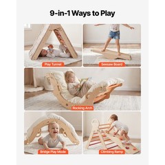 Pikler Triangle & Arch Set — Wooden, 150lb, Includes Cushion, Ramp, 2 Cars