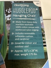 Hearthsong HugglePod Deluxe Kids HangingChair Canvas Cacoon Indoor Outdoor Green