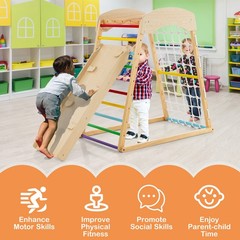6-in-1 Wood Jungle Gym Reversible Double-sided Ramp Climbing Play Set Colorful