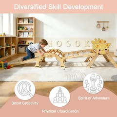 Educational 7-in-1 Collapsible Triangle Indoor Climbing Set Natural Wood For Tod