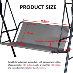 Outdoor Swing Seat Replacement Cover 3 Seater Waterproof Oxford Gray