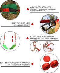 Ninja Warrior Obstacle Course for Kids Backyard – 2×50Ft Slackline Kit with 10 M