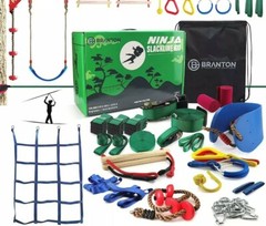 Ninja Warrior Obstacle Course for Kids – 2 X Ninja Slackline 50′ with 10 Accesso