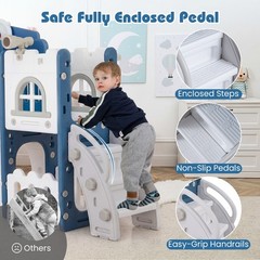 All in 1 Toddle Slide Playset Freestanding Kids Slide w/ Tunnel, Basketball Hoop