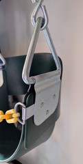 Green Full Bucket Toddler Swing Seat with Yellow Coated Chains.