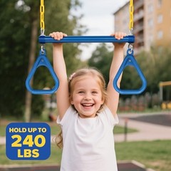 Trapeze Bar Swing Set Gym Rings 47″ Heavy Duty Chain Swing Set 17″ Blue