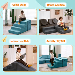 Toddler Counch Slide Indoor Playground Set, Safe Soft Foam Climbing Blocks with