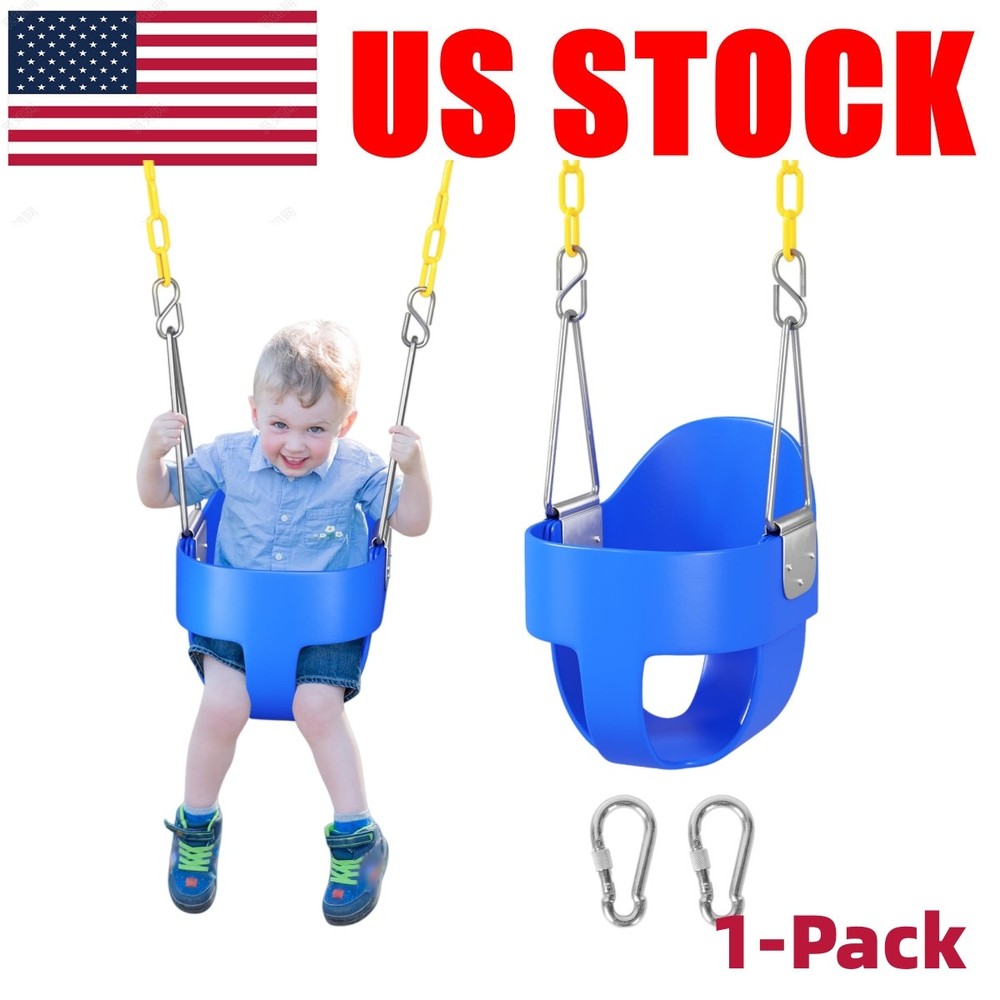 Blue Heavy Duty Toddler Swing Seat High Back Bucket Swing Chair Outdoor
