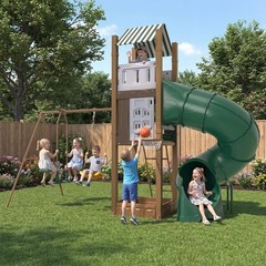 All in 1 Outdoor Swing Sets Large Playset for Toddlers, Galvanized Steel & PE