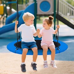 40″ Saucer Tree Swing 660 LBS for Kids Adults Outdoor w/LED Lights Black Blue