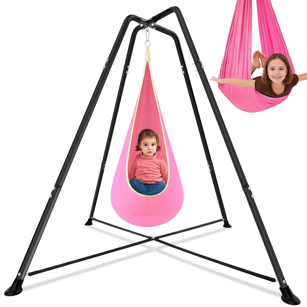 Sensory Swing Stand Frame with Pod Chair and Swings Set Kid Heavy Duty Metal …