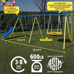 Triple Swing & Saucer Backyard Swing Set for Kids 600LBS 3 Sling Swings Saucer S