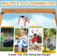 Robud Wooden Outdoor Swing Set, with Three Swings and Trapeze Bar
