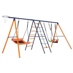 6 IN 1 Large Heavy Duty Metal Swing Set for Kids Backyard Playground 700lbs New