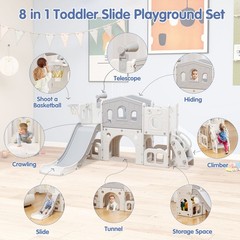 Toddler Slide Set, 8 in 1 Kids Slide with Climber, Indoor Outdoor Slide for 1-3