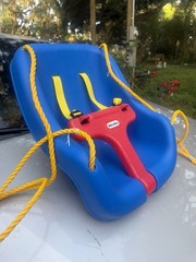 Little Tikes Toddler Bucket Swing Seat w/ Red T-Bar & Yellow Straps, Blue 1-2Y