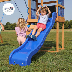 Bay Pointe Cedar Wood Swing Set with Wave Slide, Play Deck, Rock Wall Ladder, Be