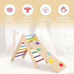 Pikler Triangle Set 3 in 1 Climbing Toys for Toddlers Wood Montessori Baby Ju…
