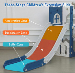 6-in-1 Toddler Slide w/ Storage, Hoop, Telescope, L Slide, Blue for Kids