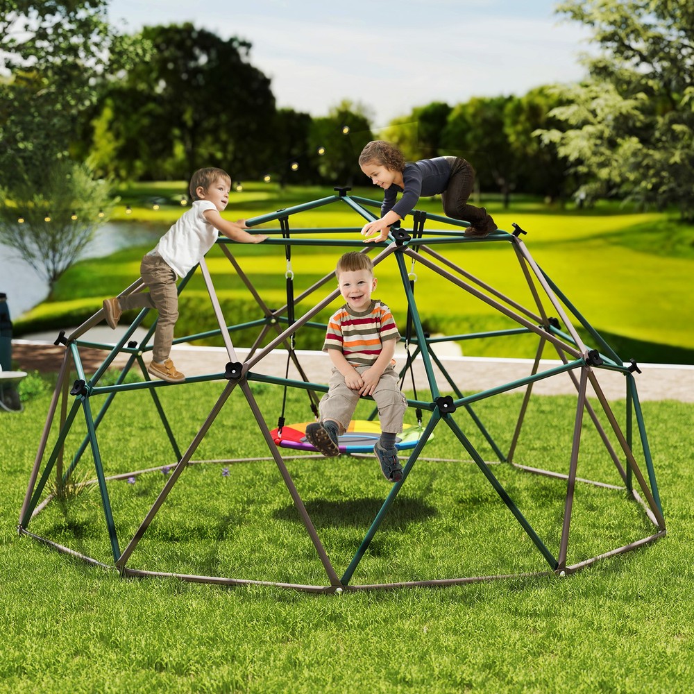 10ft Climbing Dome Swing Set with Saucer Swing Jungle Gym for Kids Outdoor 800lb